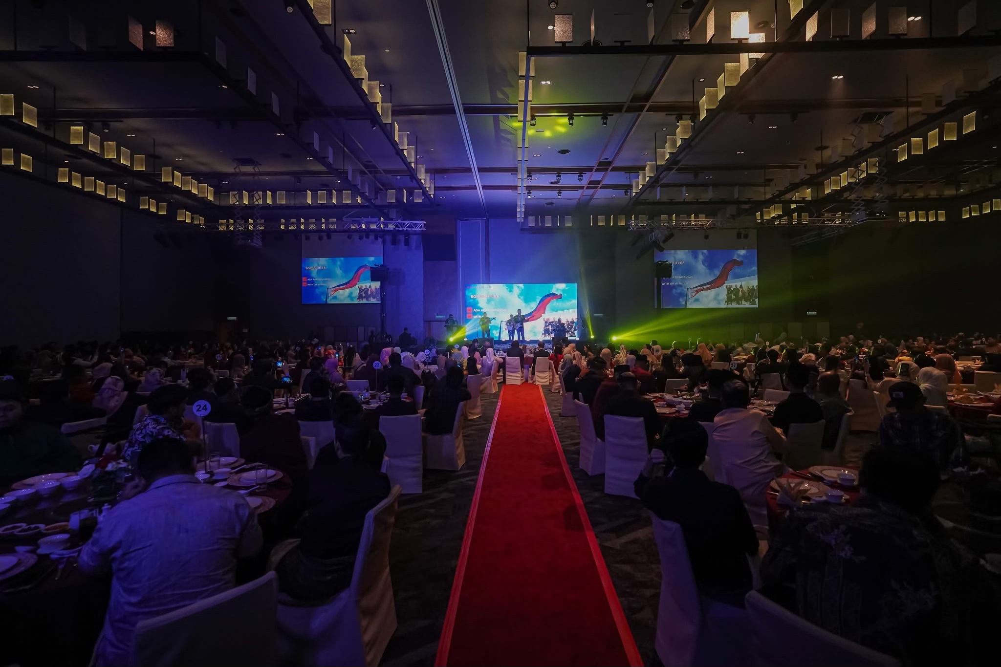 Edniverse event stage setup with professional AV equipment